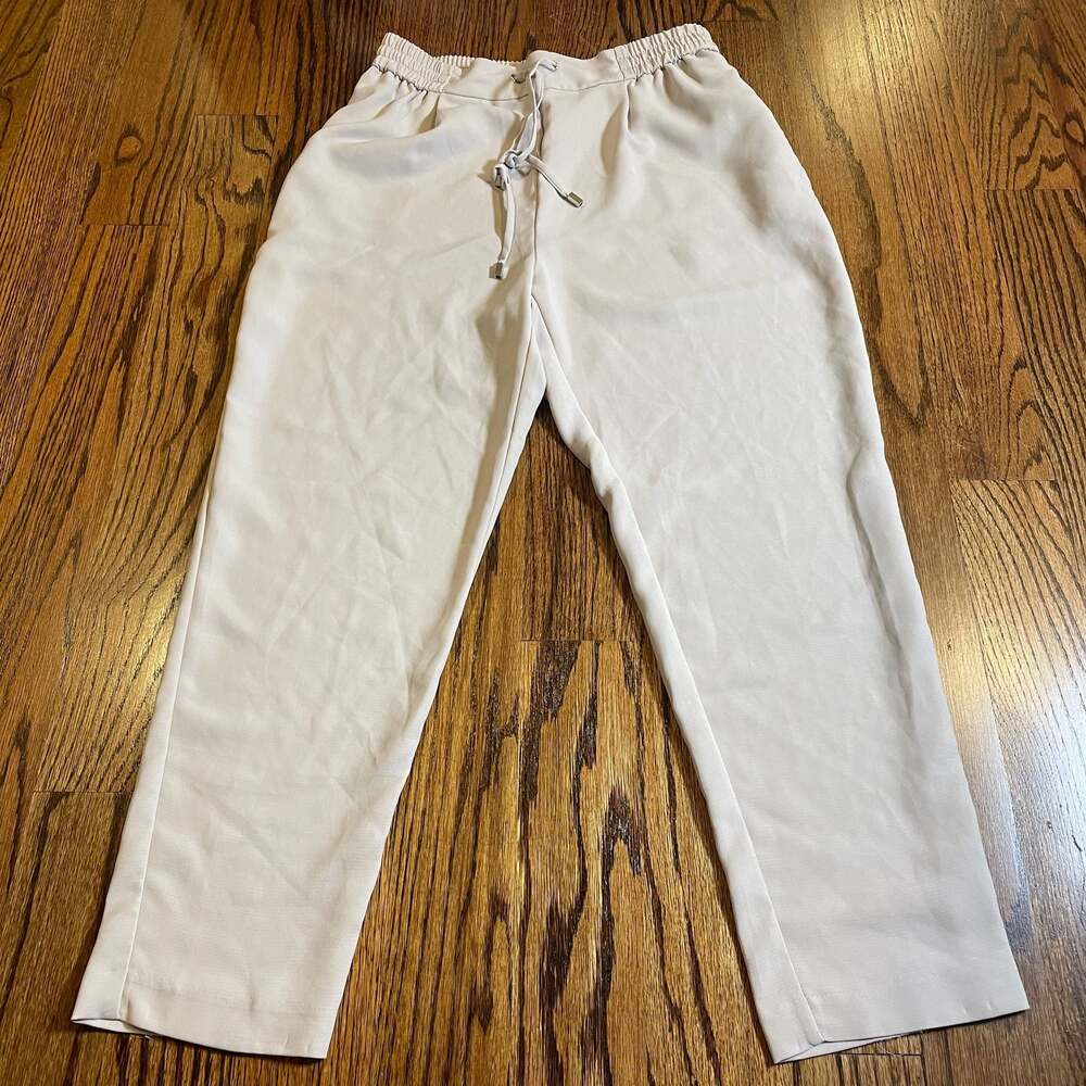 Zara Beige High-Waist Elastic Waistband Drawstring Trousers Size S